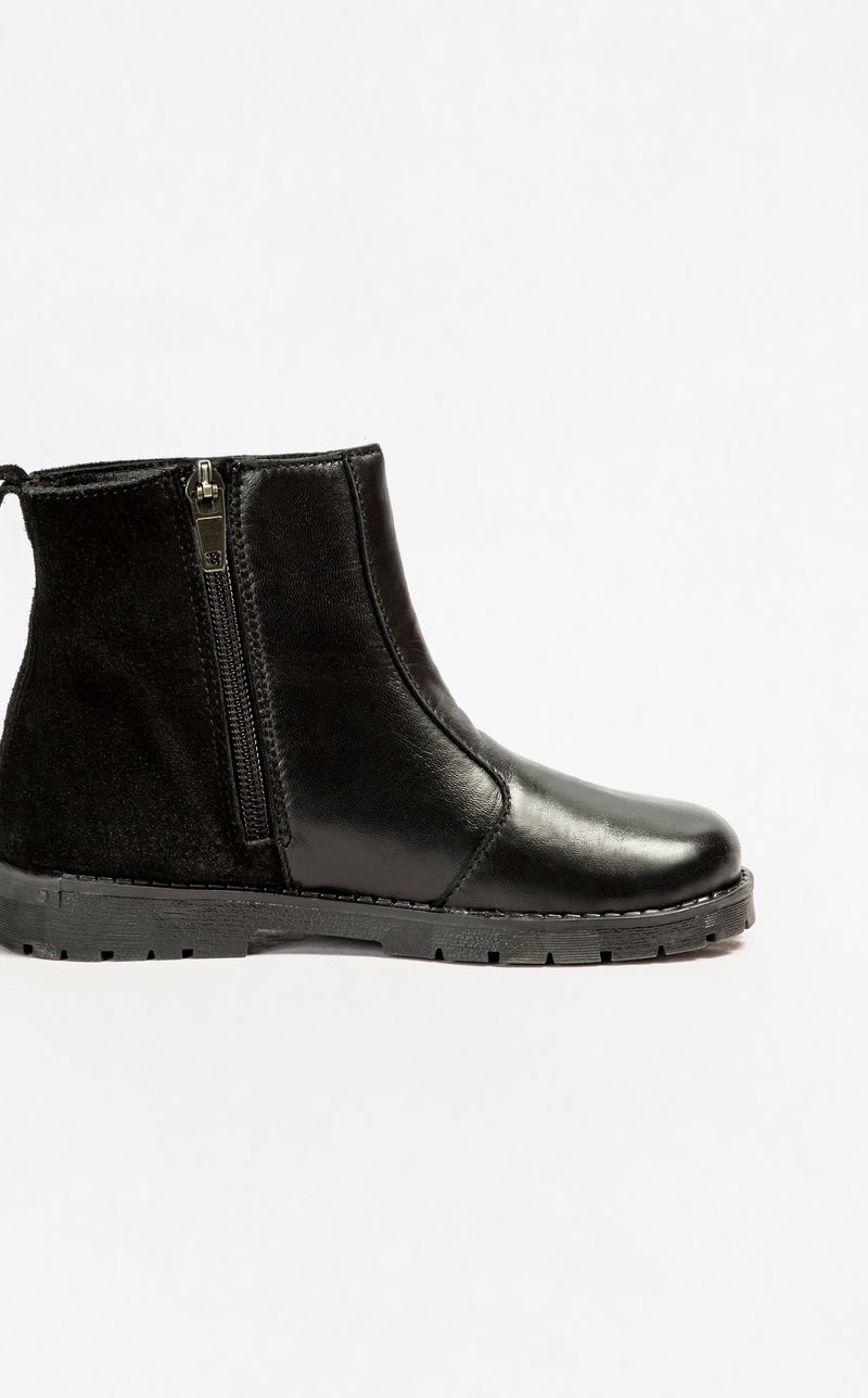 Bottines En Cuir Bi-matières Noir - Kiabi