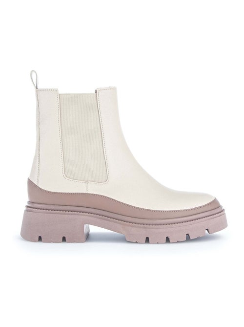 Bottines  en cuir lisse - Kiabi
