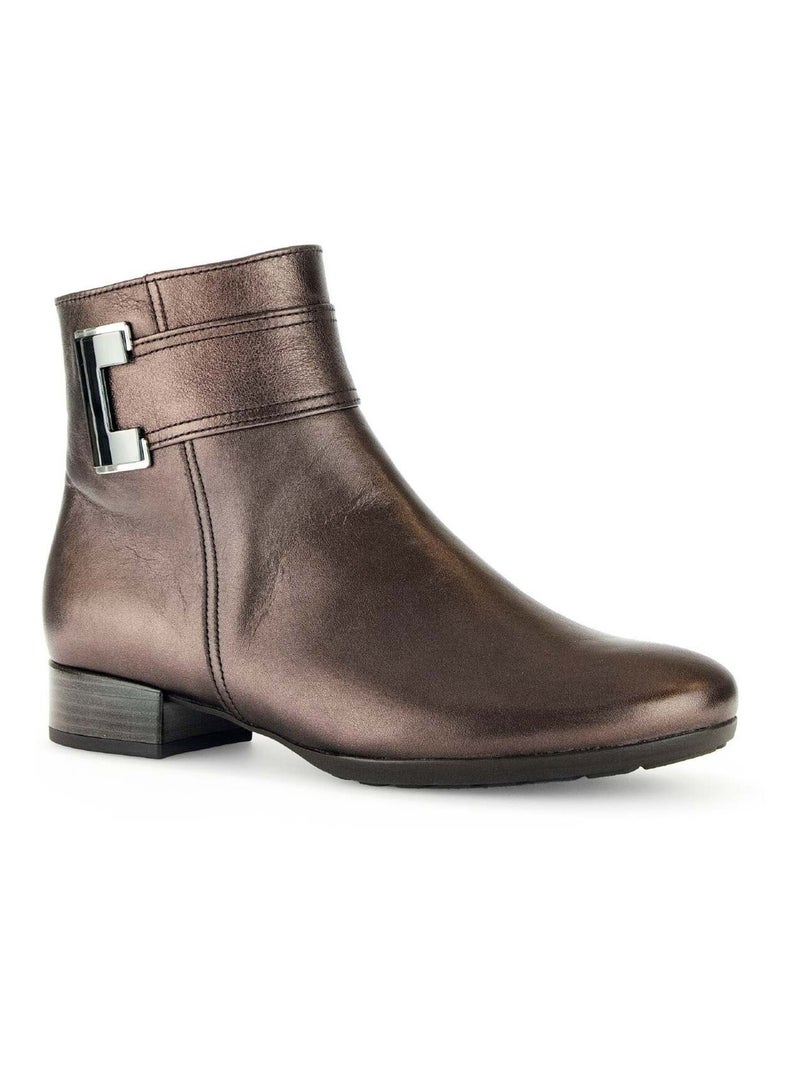Bottines  en cuir lisse Bronze - Kiabi