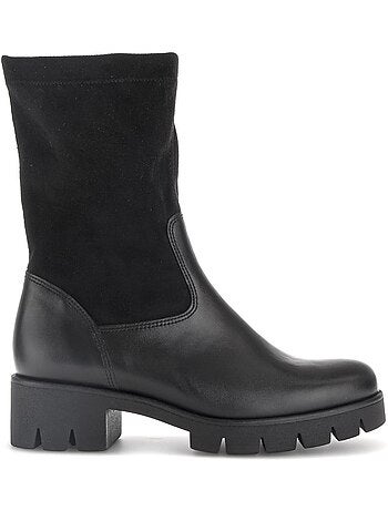 Bottines en cuir lisse et en velours