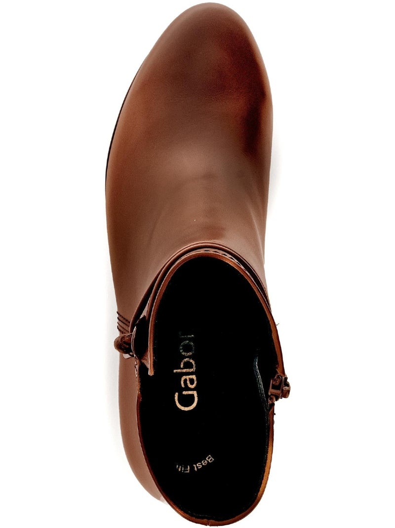 Bottines  en cuir lisse Marron clair - Kiabi