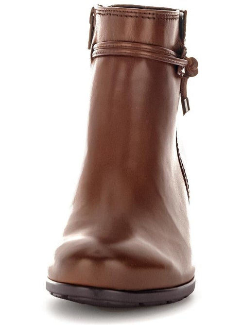 Bottines  en cuir lisse - Kiabi