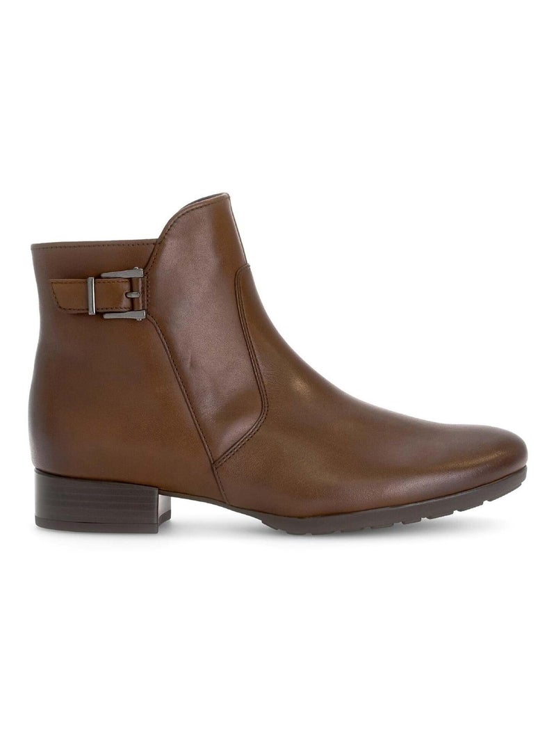 Bottines  en cuir lisse Marron clair - Kiabi