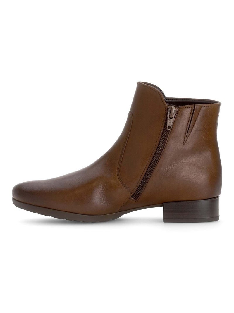 Bottines  en cuir lisse Marron clair - Kiabi