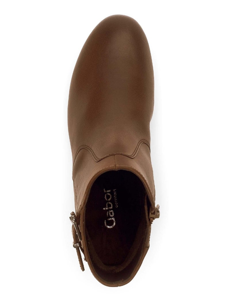 Bottines  en cuir lisse Marron clair - Kiabi