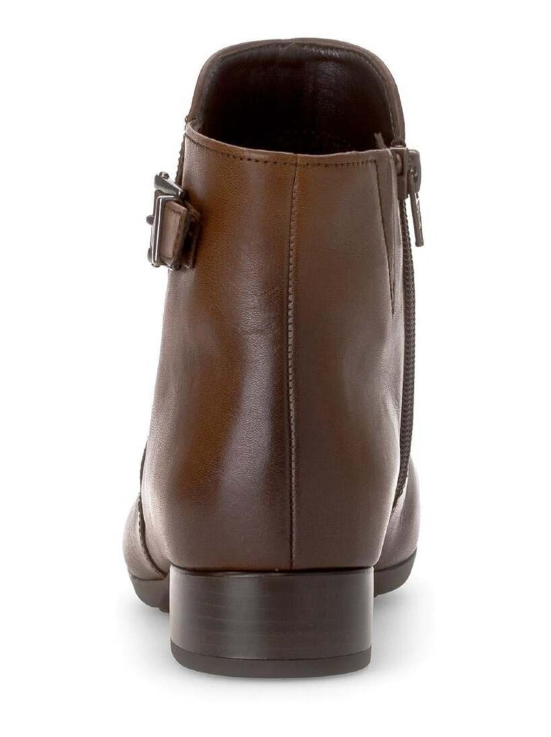Bottines  en cuir lisse Marron clair - Kiabi