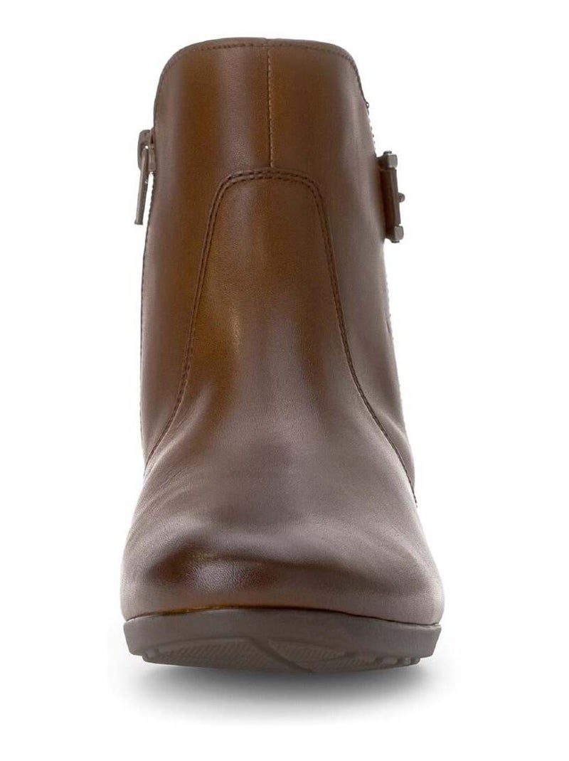 Bottines  en cuir lisse Marron clair - Kiabi