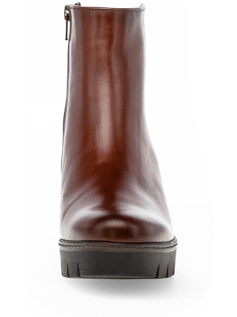 Bottines  en cuir lisse Marron clair - Kiabi