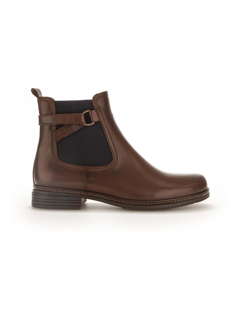 Bottines  en cuir lisse Marron clair - Kiabi