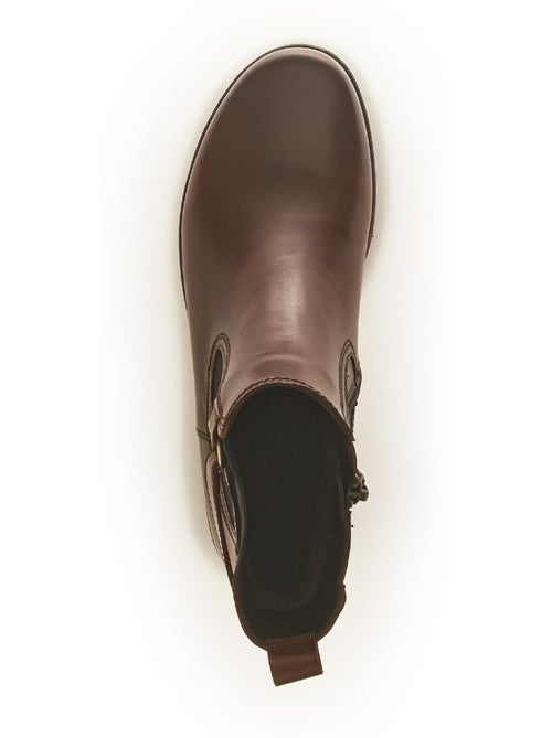 Bottines  en cuir lisse - Kiabi