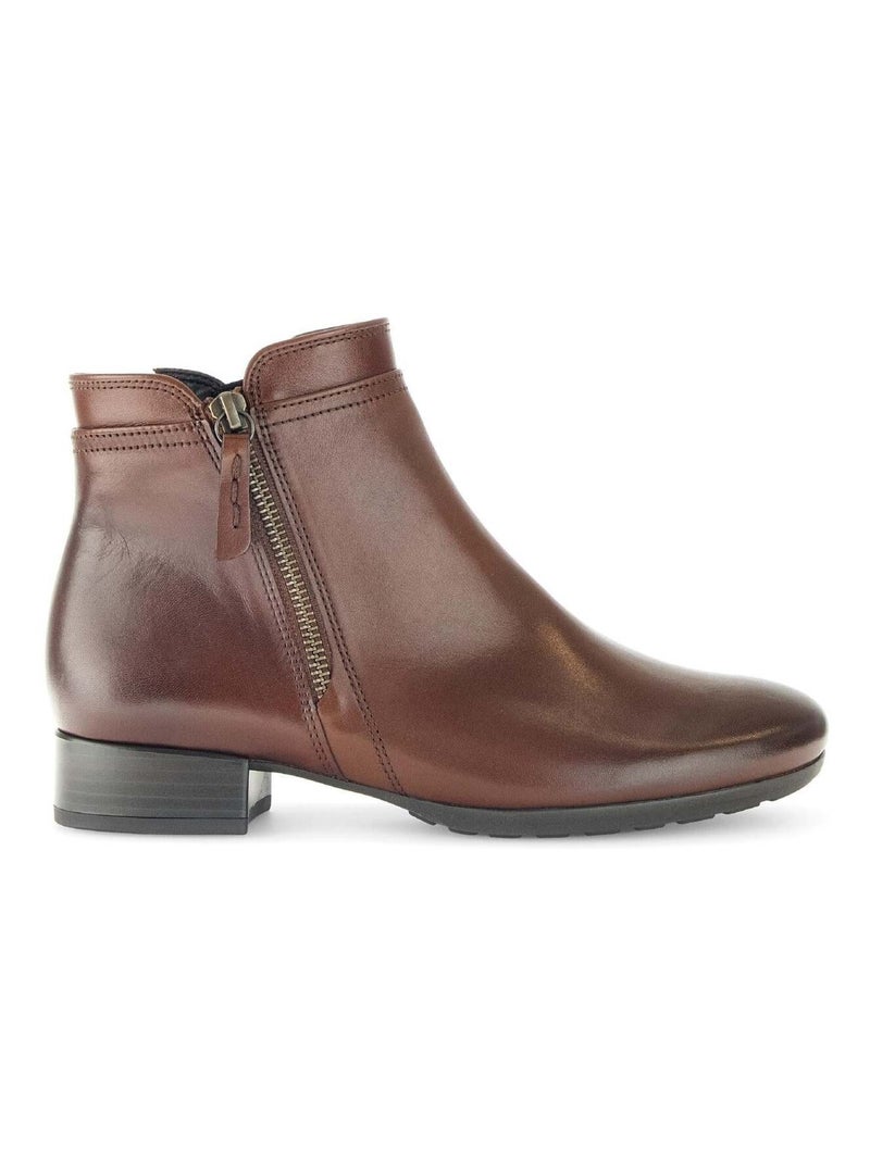 Bottines  en cuir lisse Marron clair - Kiabi