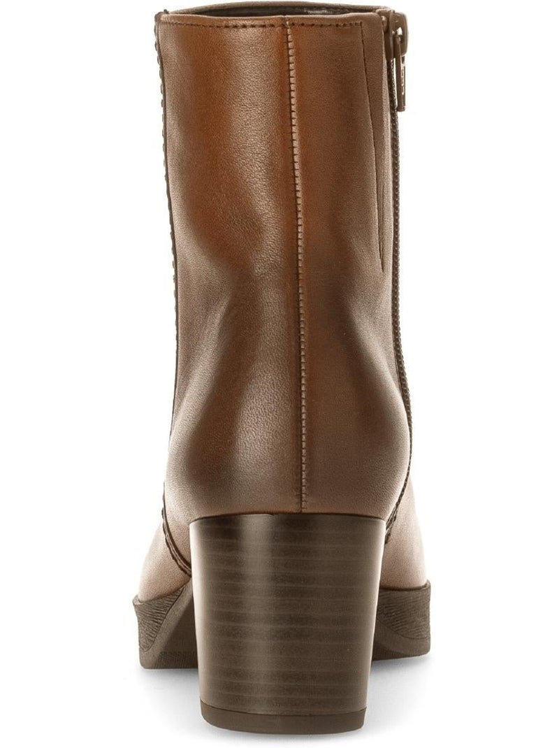 Bottines  en cuir lisse Marron clair - Kiabi