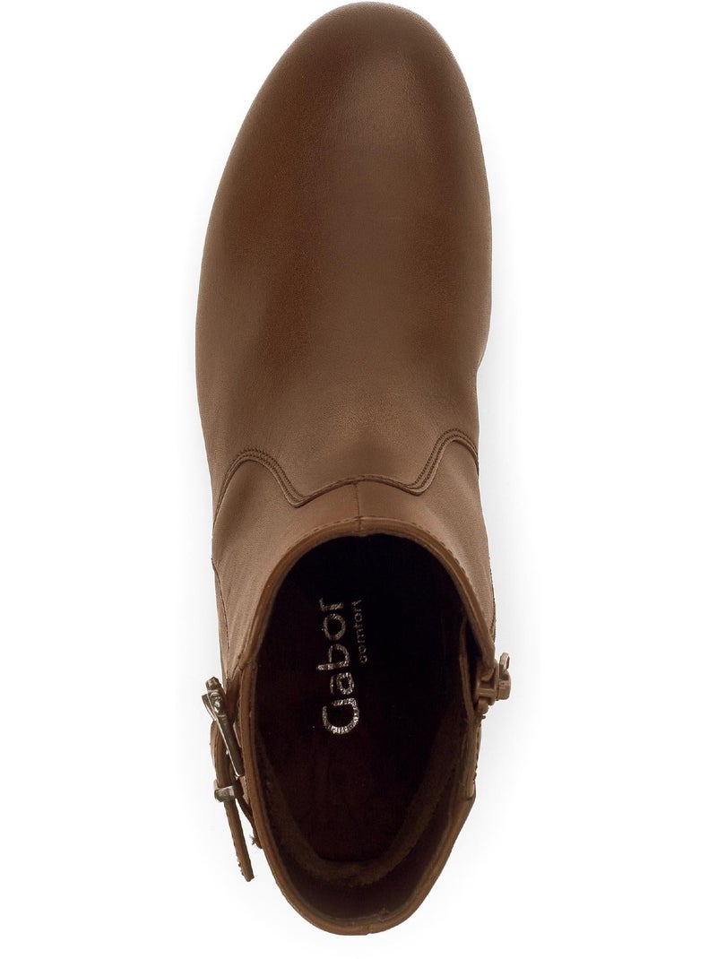 Bottines  en cuir lisse Marron - Kiabi