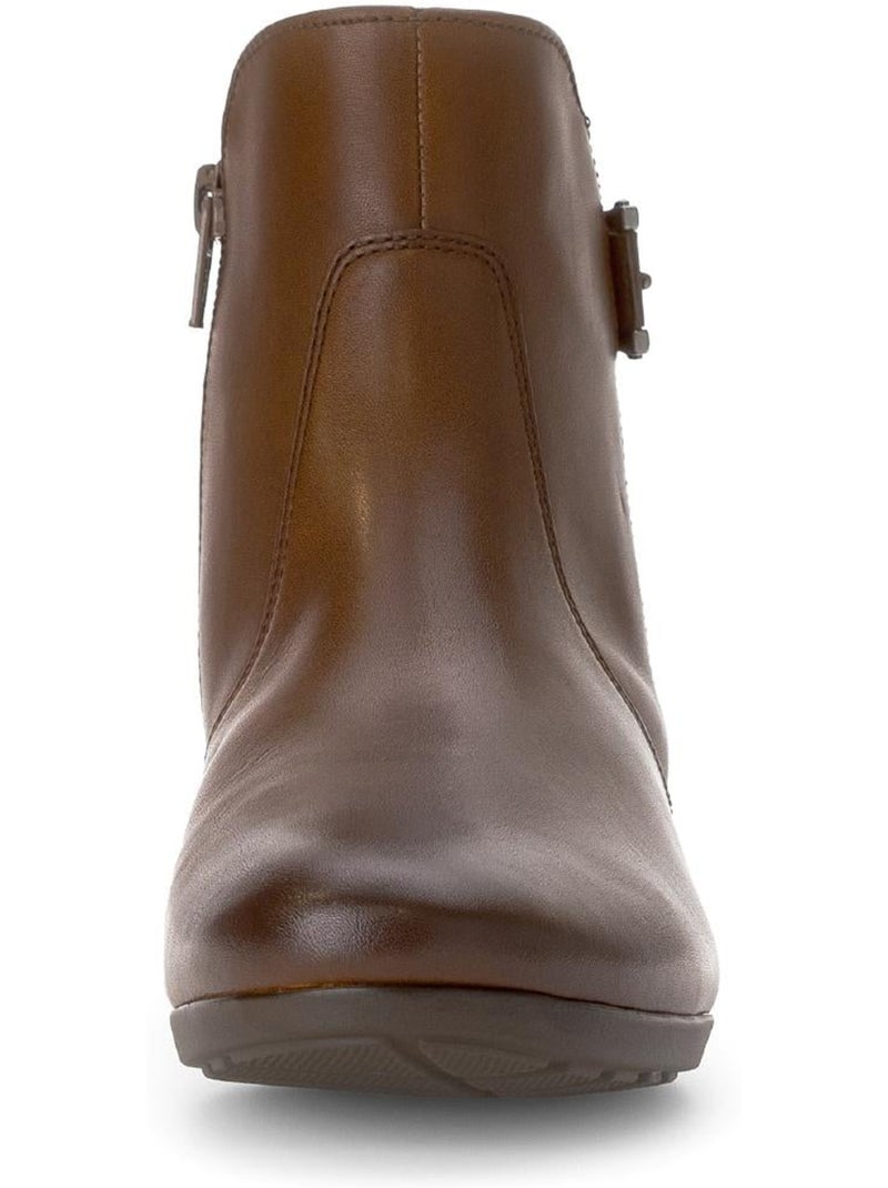 Bottines  en cuir lisse Marron - Kiabi