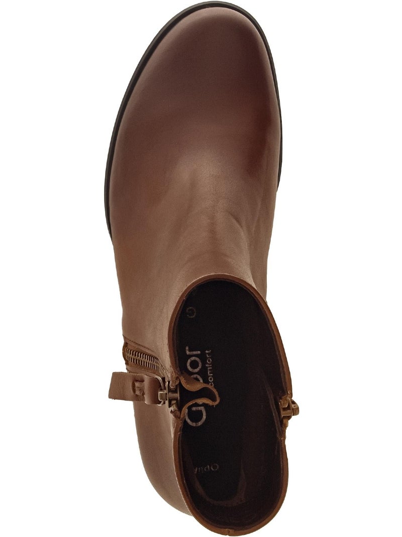 Bottines  en cuir lisse Marron - Kiabi