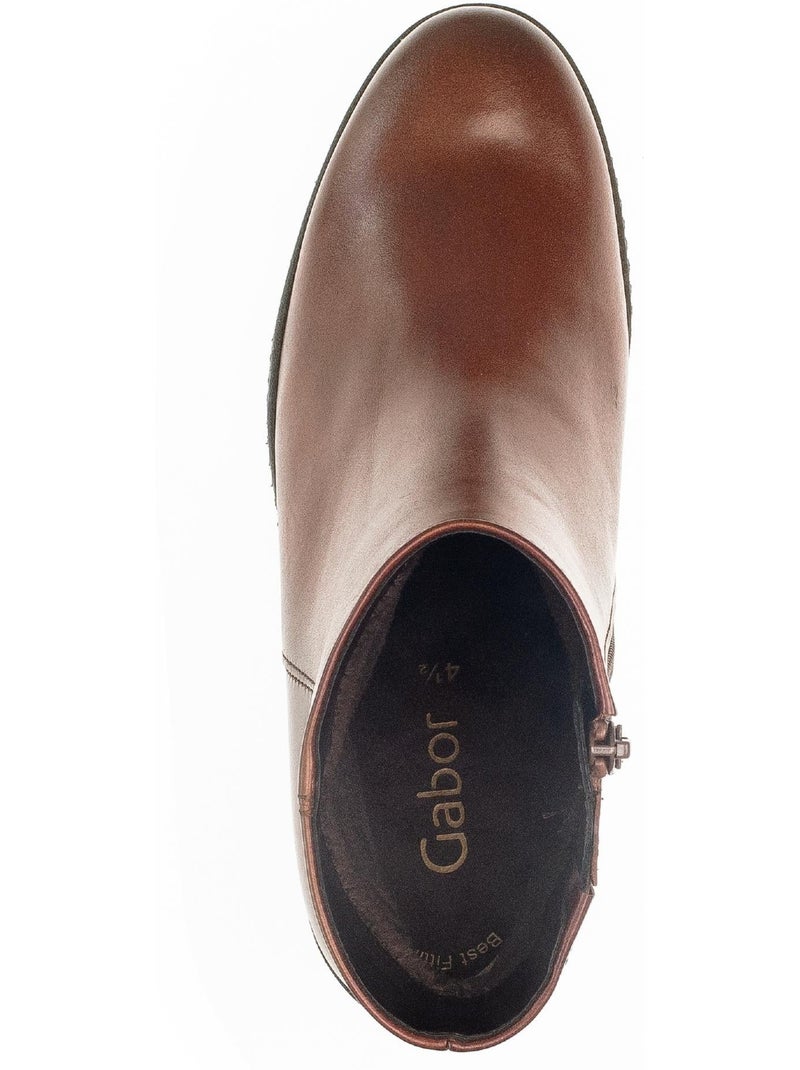 Bottines  en cuir lisse Marron - Kiabi