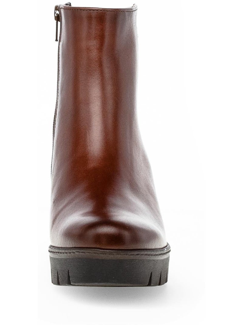 Bottines  en cuir lisse Marron - Kiabi