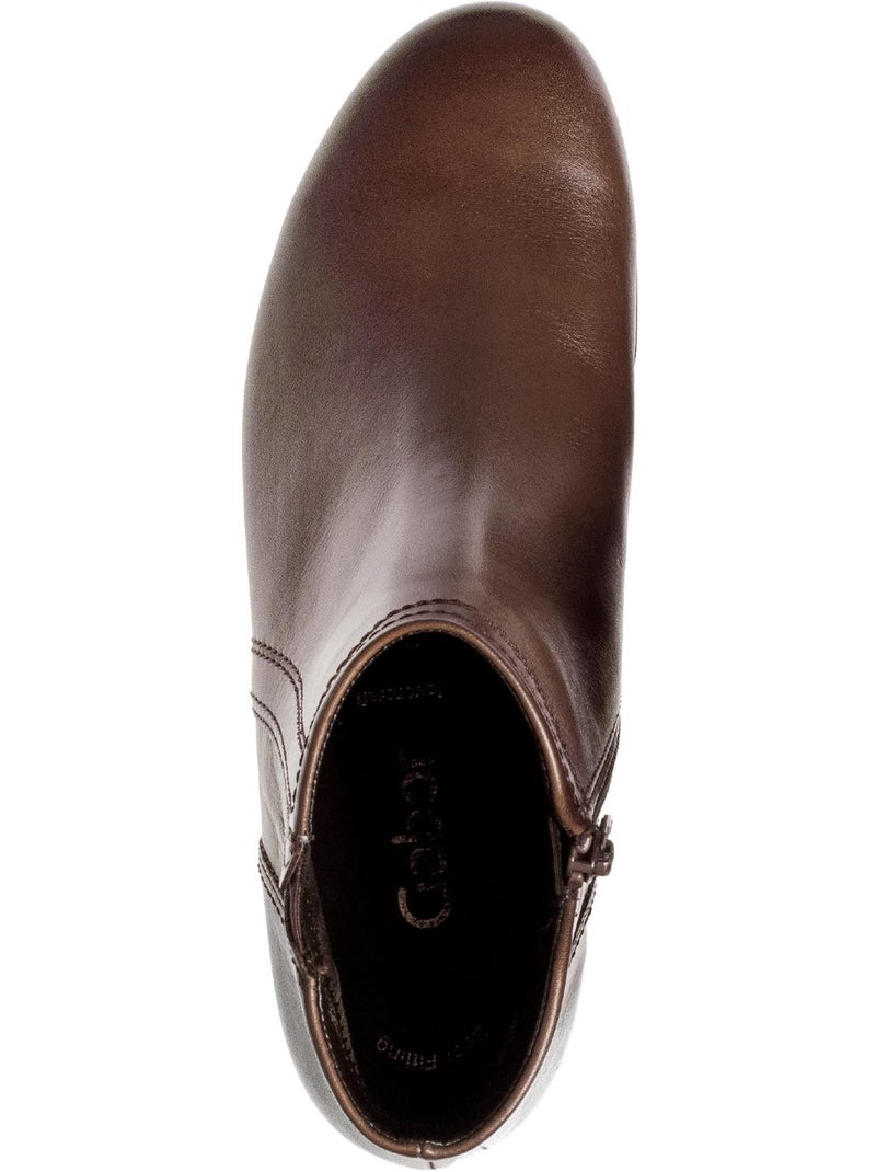 Bottines  en cuir lisse Marron - Kiabi