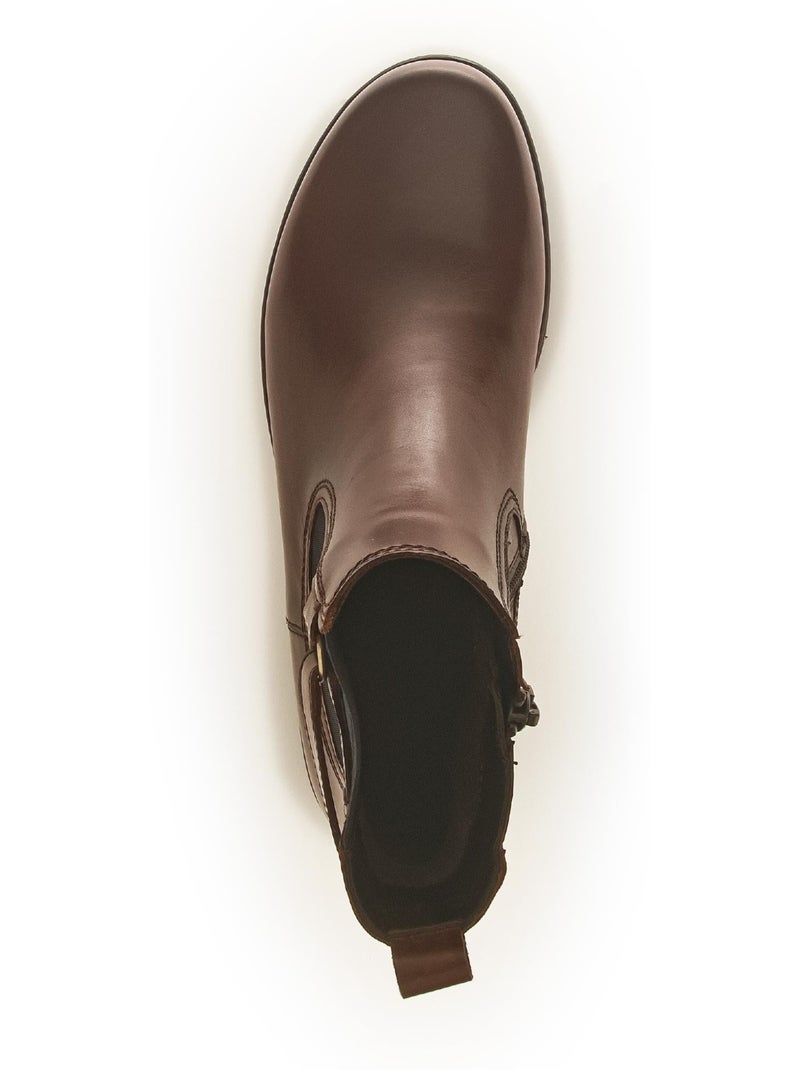 Bottines  en cuir lisse Marron - Kiabi