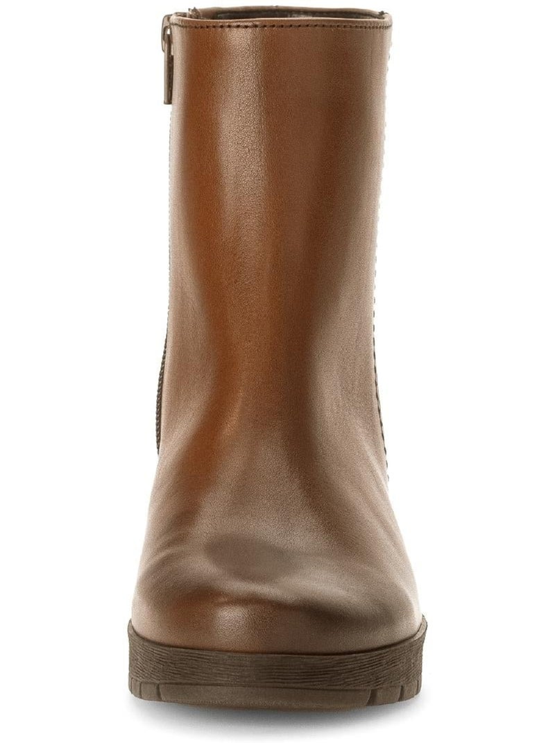 Bottines  en cuir lisse Marron - Kiabi