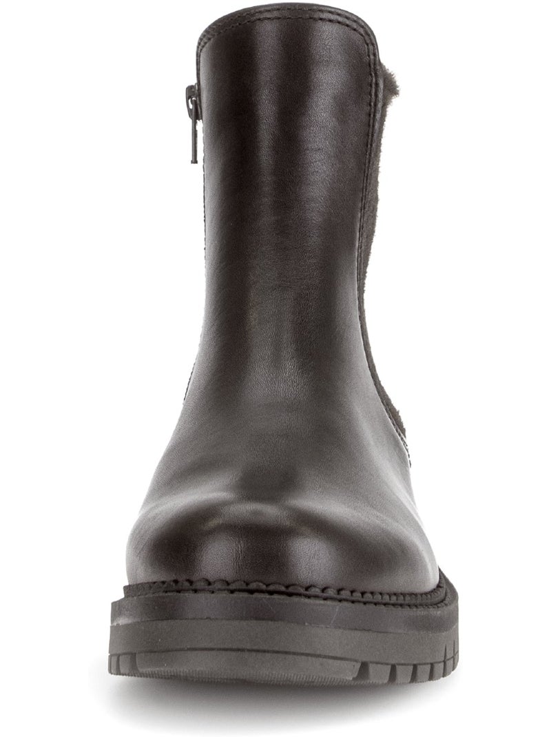 Bottines  en cuir lisse Marron - Kiabi