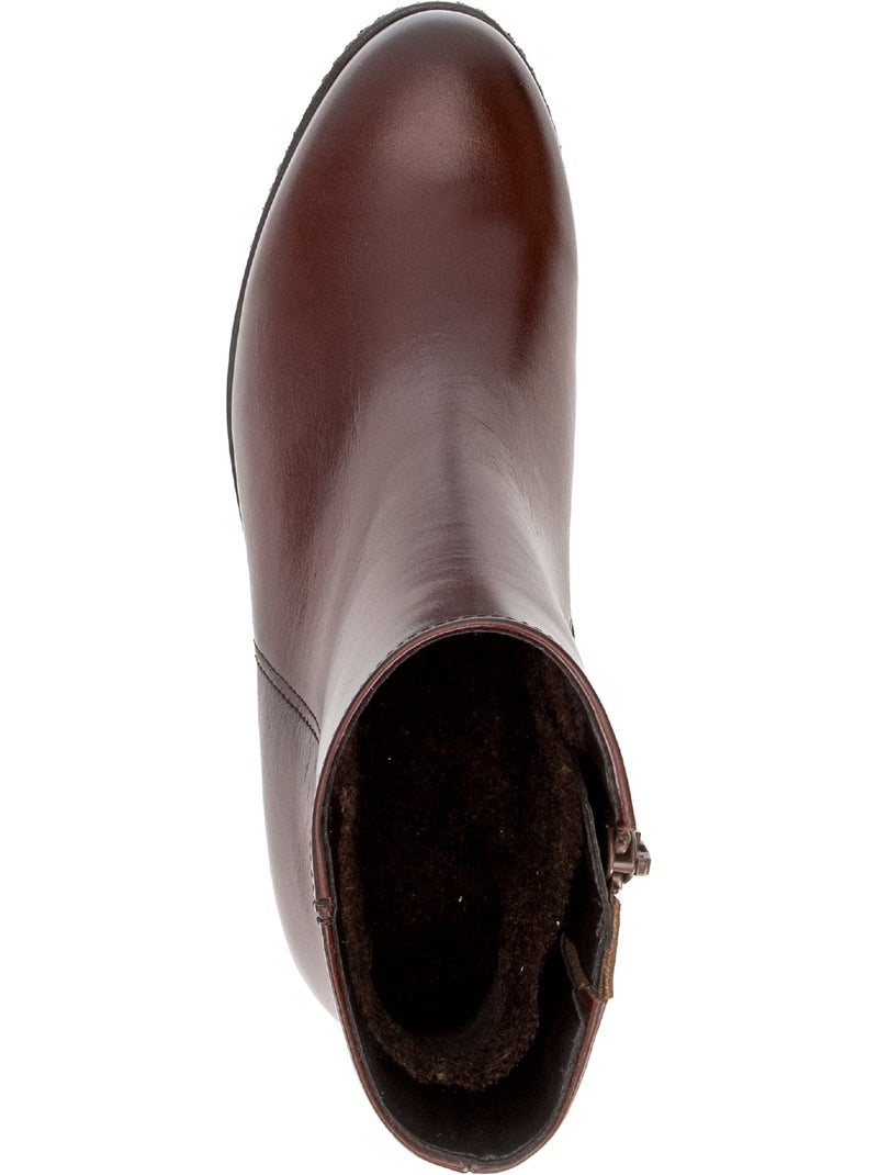 Bottines  en cuir lisse Marron - Kiabi