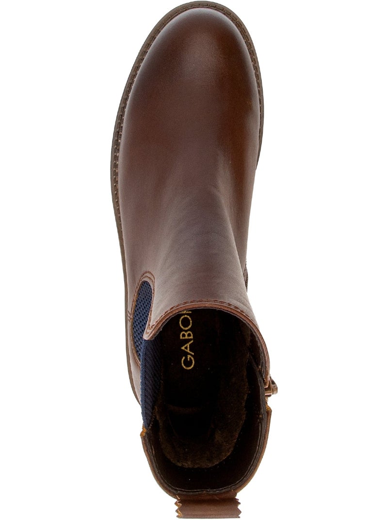 Bottines  en cuir lisse Marron - Kiabi
