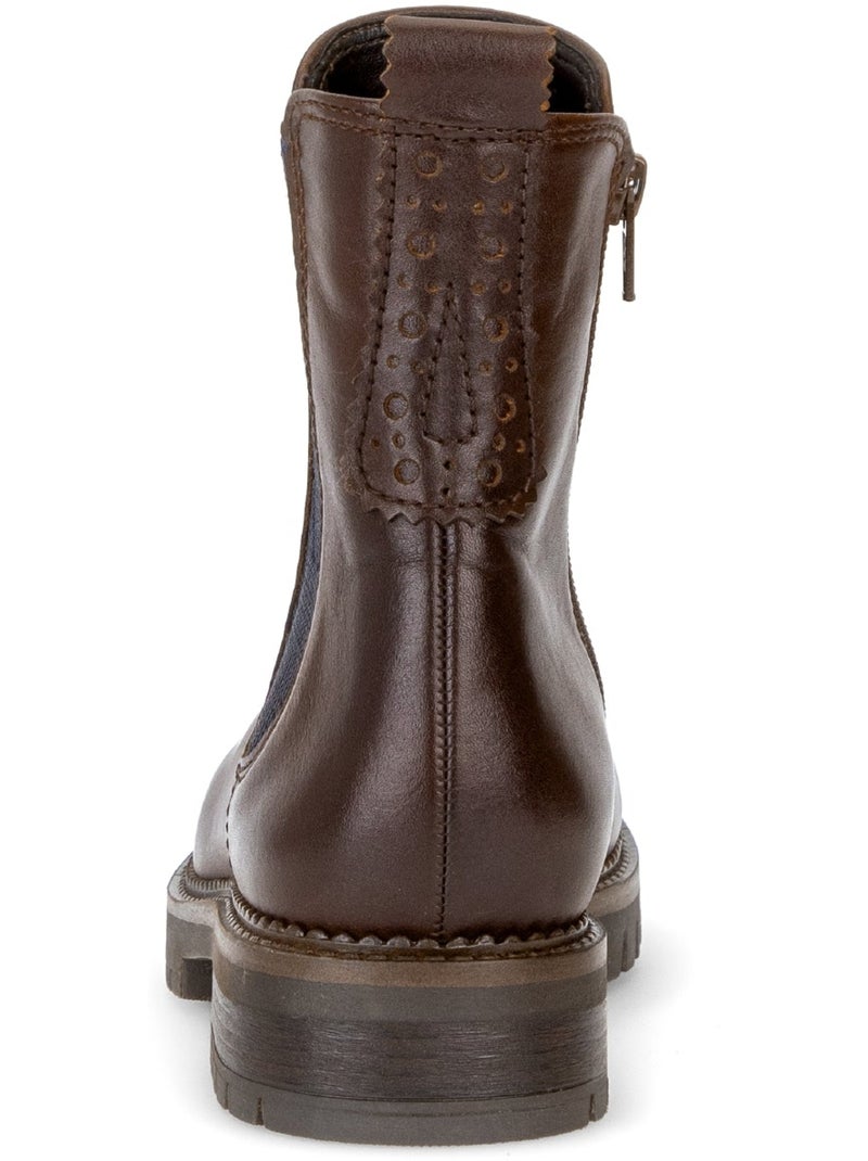 Bottines  en cuir lisse Marron - Kiabi