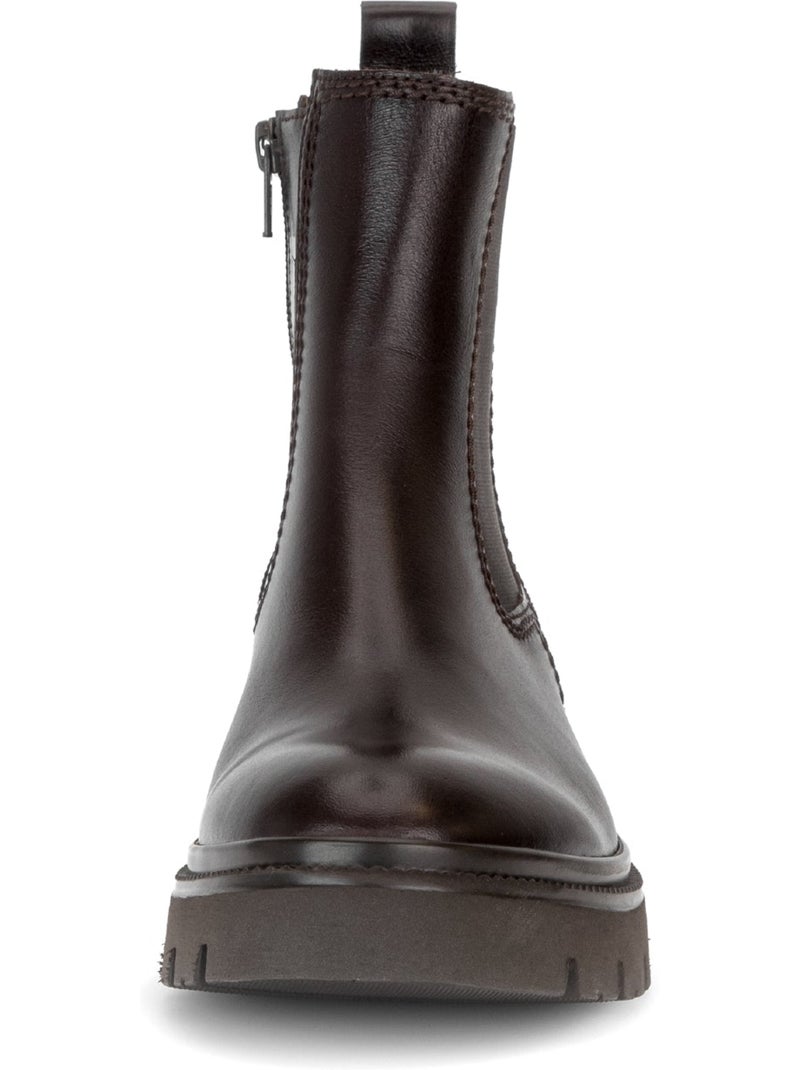 Bottines  en cuir lisse Marron - Kiabi