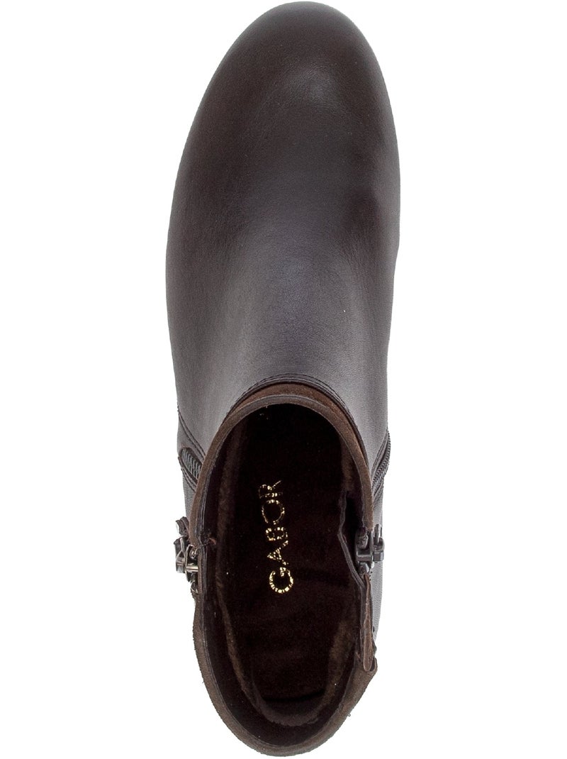Bottines  en cuir lisse Marron - Kiabi