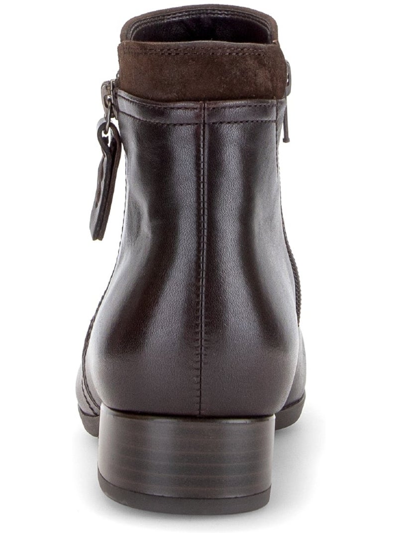 Bottines  en cuir lisse Marron - Kiabi