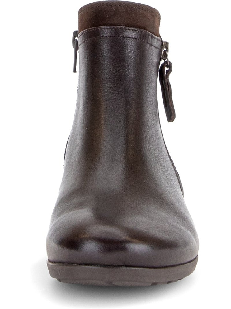 Bottines  en cuir lisse Marron - Kiabi