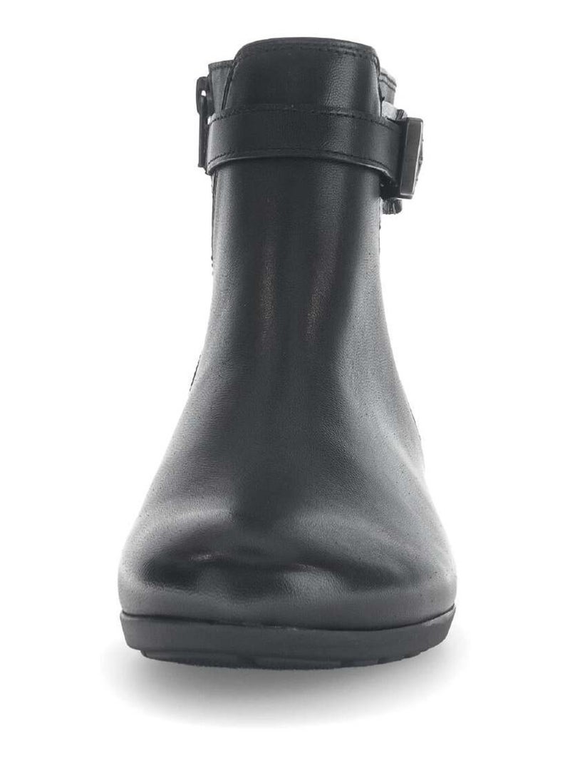 Bottines  en cuir lisse Noir - Kiabi