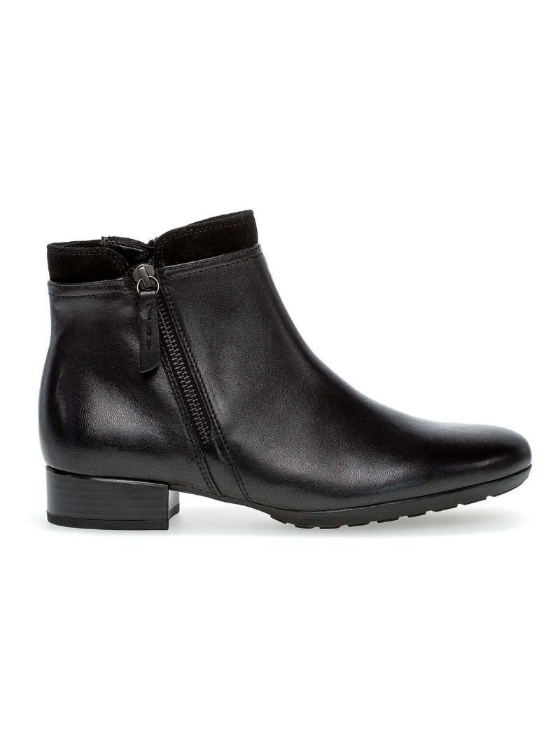 Bottines  en cuir lisse Noir - Kiabi