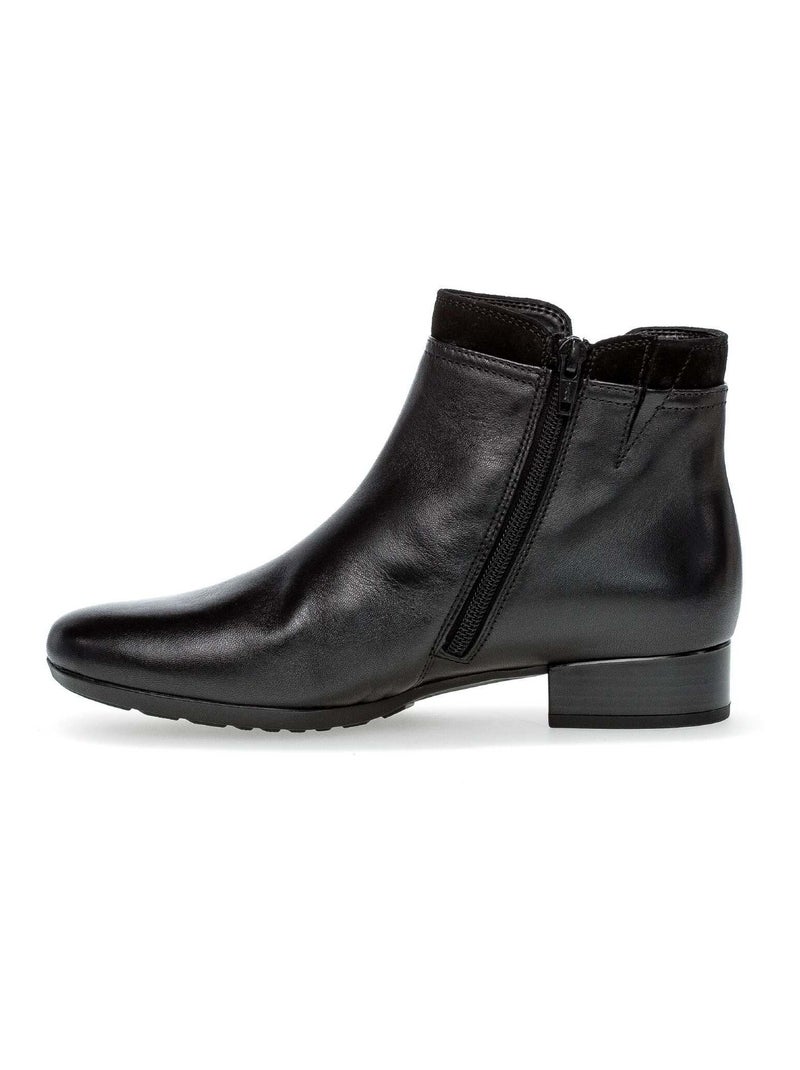 Bottines  en cuir lisse Noir - Kiabi