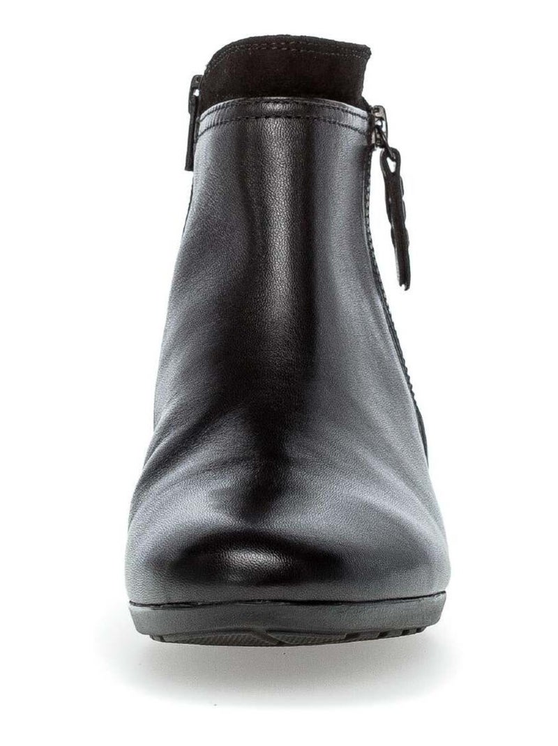 Bottines  en cuir lisse Noir - Kiabi