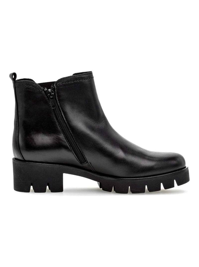 Bottines  en cuir lisse Noir - Kiabi