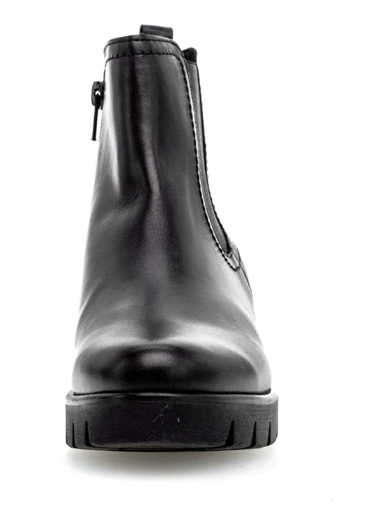 Bottines  en cuir lisse Noir - Kiabi