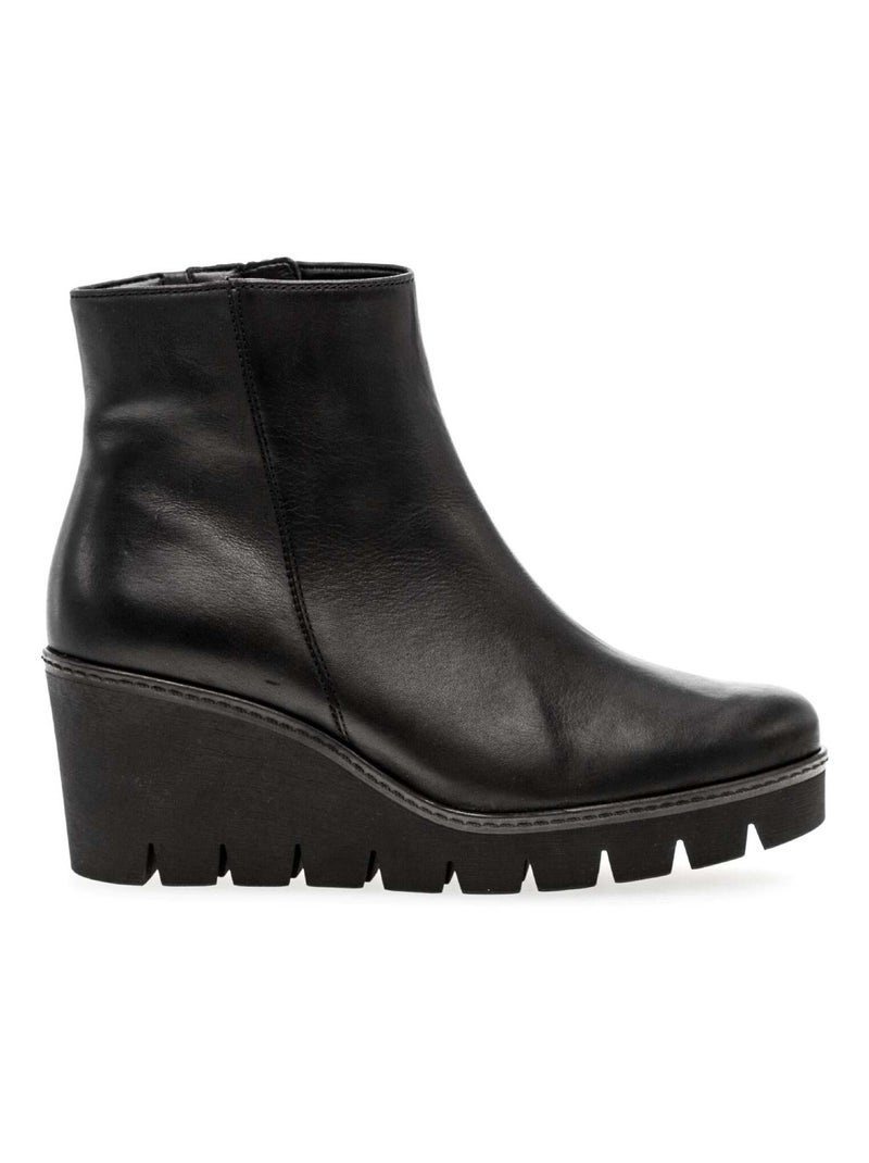 Bottines  en cuir lisse Noir - Kiabi