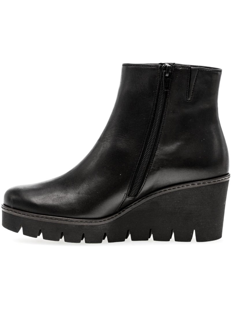Bottines  en cuir lisse Noir - Kiabi