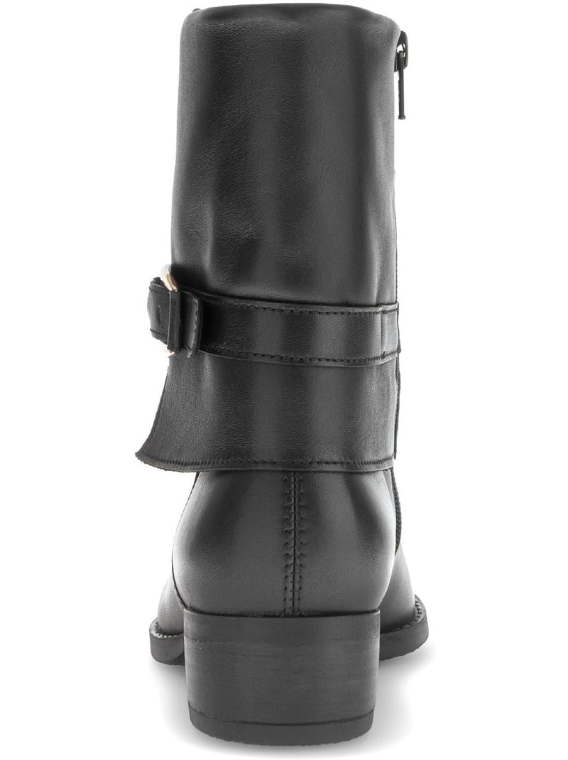 Bottines  en cuir lisse Noir - Kiabi