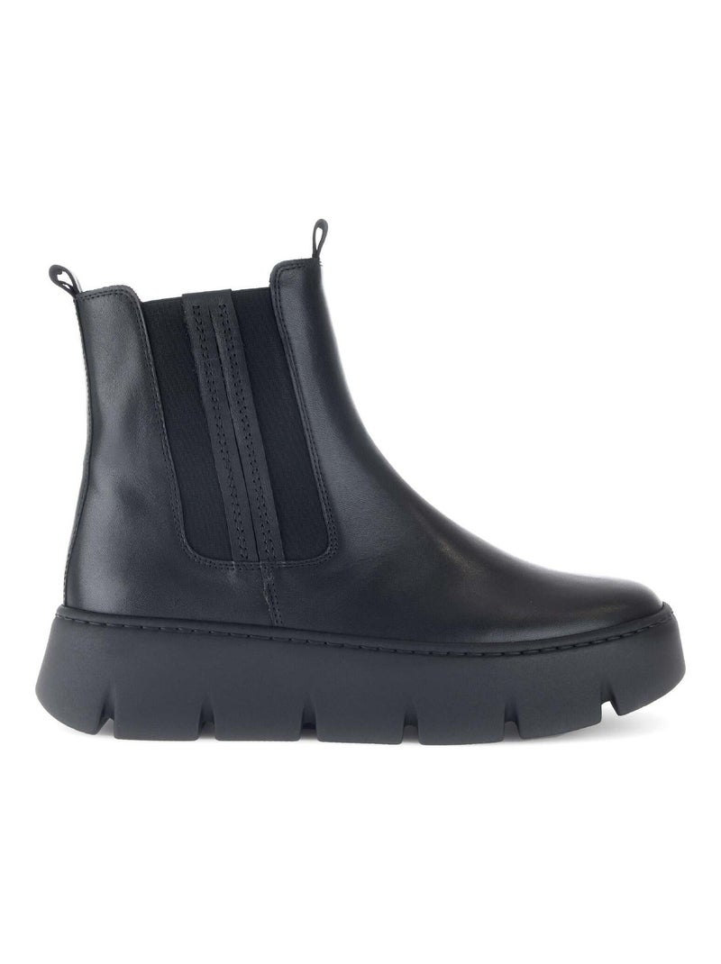 Bottines  en cuir lisse Noir - Kiabi