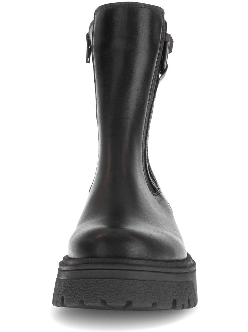 Bottines  en cuir lisse Noir - Kiabi