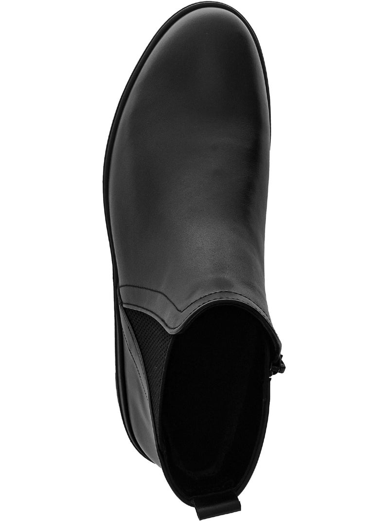 Bottines  en cuir lisse Noir - Kiabi