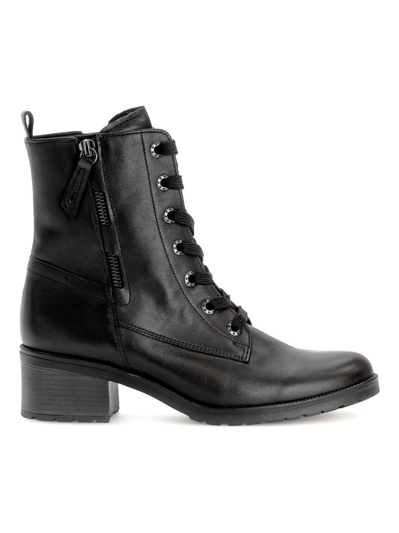 Bottines  en cuir lisse Noir Noir - Kiabi
