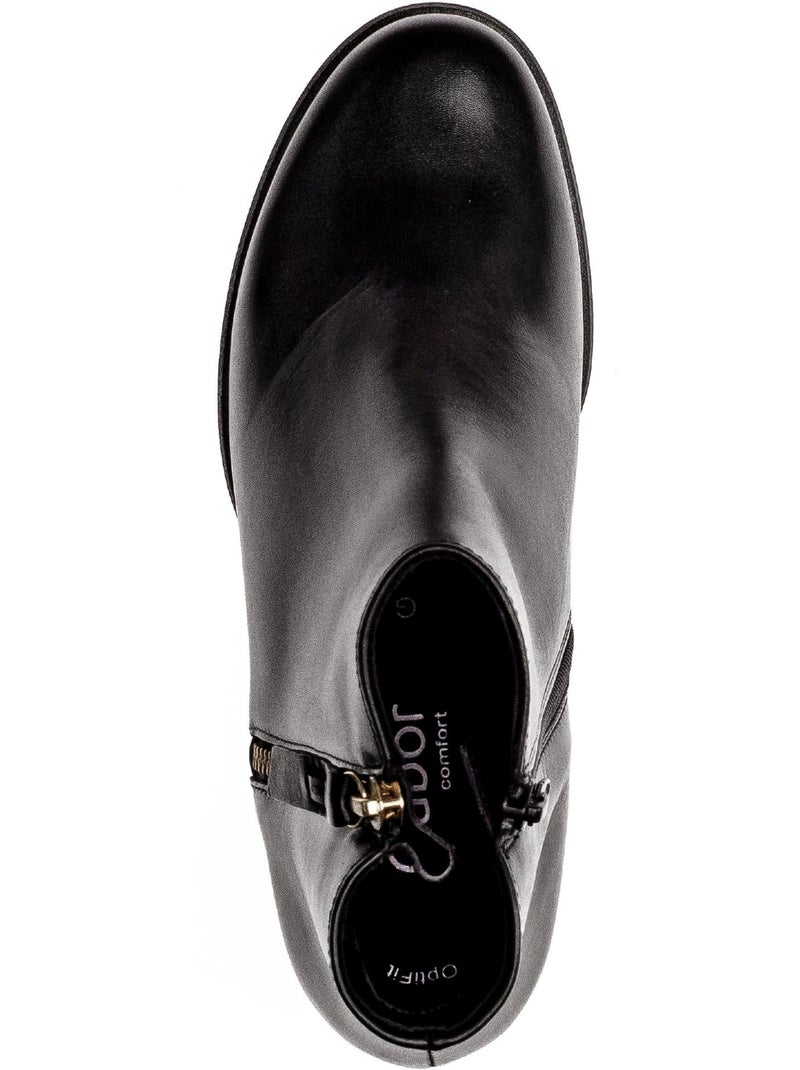 Bottines  en cuir lisse Noir Noir - Kiabi
