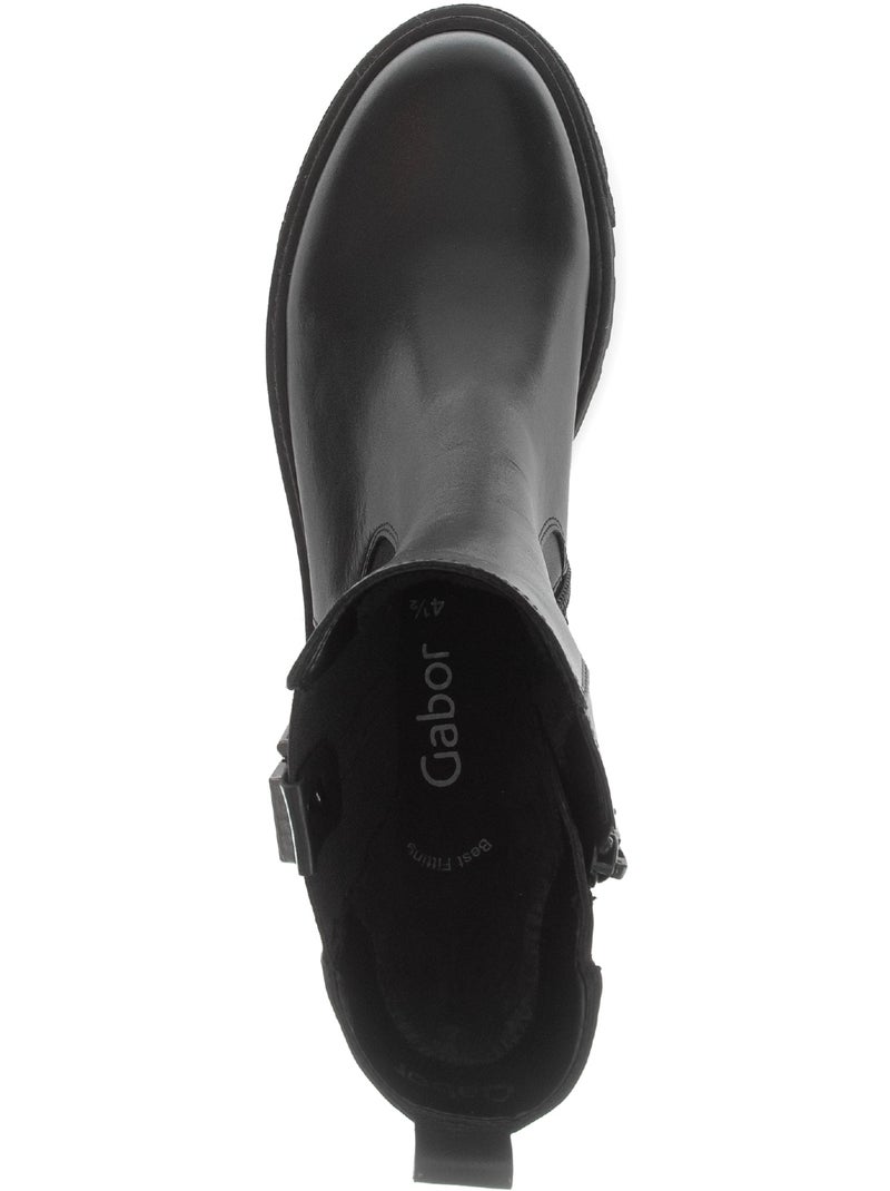 Bottines  en cuir lisse Noir Noir - Kiabi