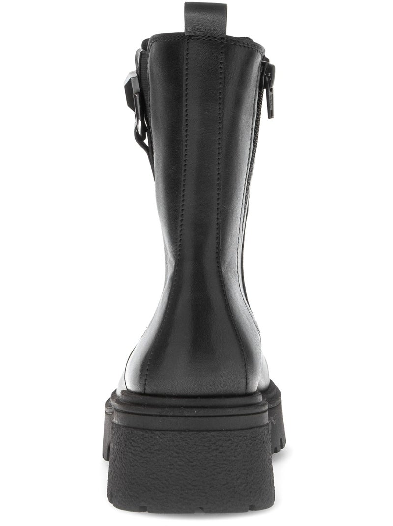 Bottines  en cuir lisse Noir Noir - Kiabi