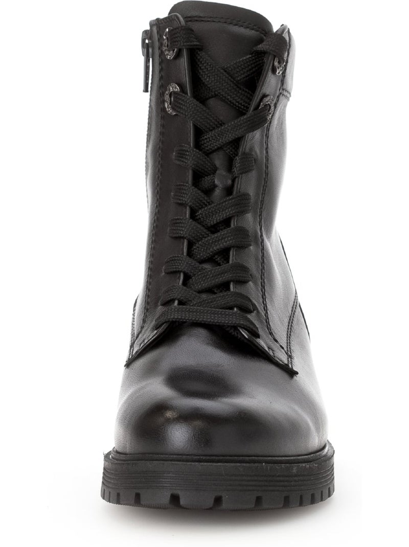 Bottines  en cuir lisse Noir Noir - Kiabi