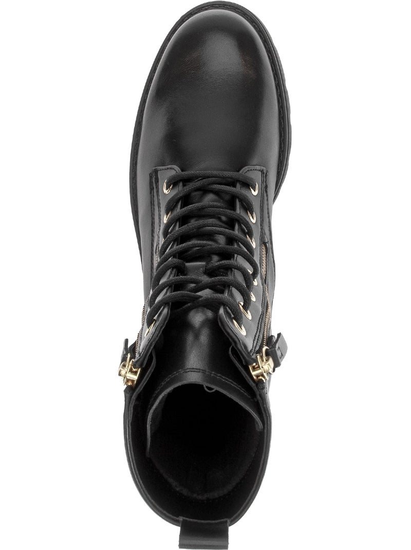 Bottines  en cuir lisse Noir Noir - Kiabi